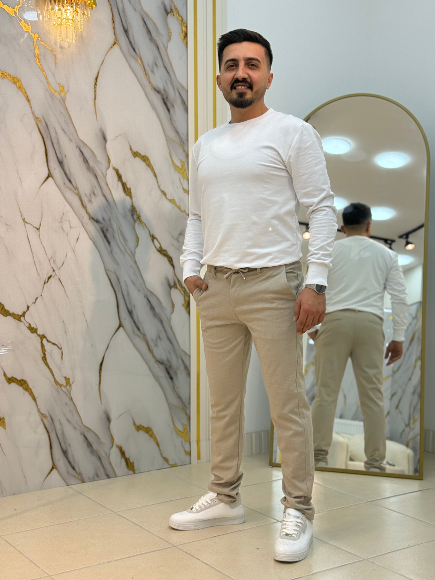 ByHan Dar Paça Keten Örme Jogger Pantolon 1009